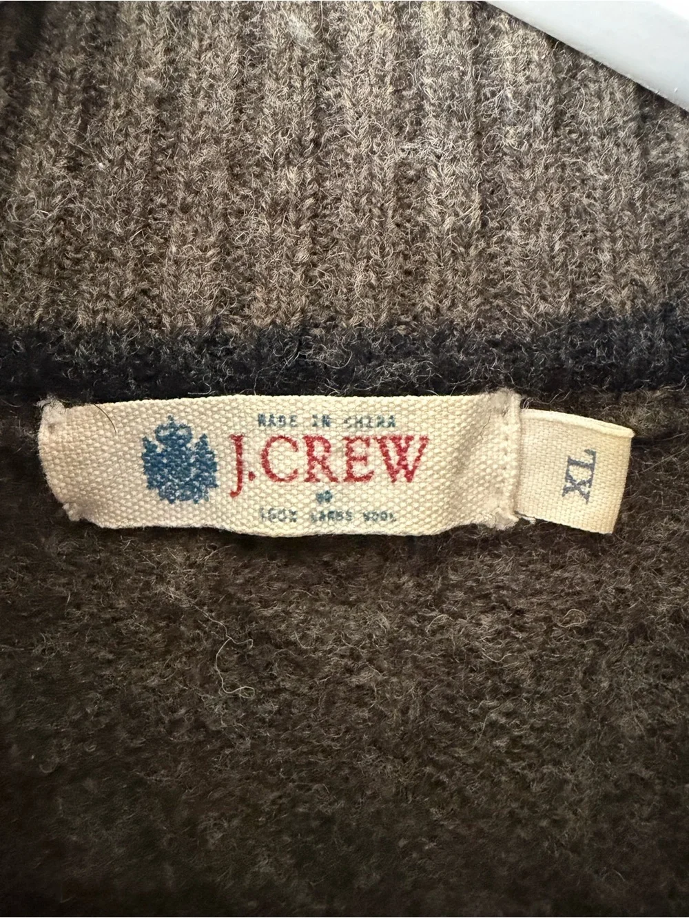 J Crew brown grey cable knit quarter zip 100% wool pullover sweater Men’s sz XL